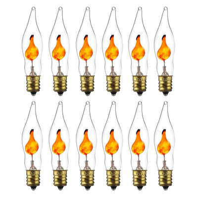Sunlite 3-Watt CA5 Candelabra Incandescent Flicker Flame E12 Base Light Bulbs (12-Pack) - Super Arbor