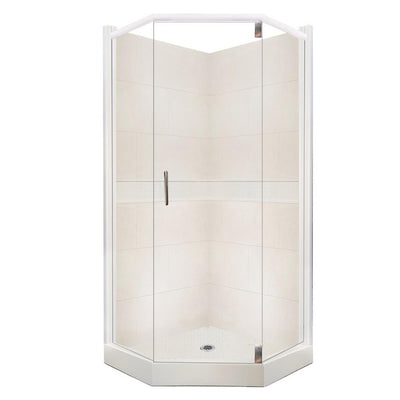 Classic Grand Hinged 36 in. x 36 in. x 80 in. Neo-Angle Shower Kit in Natural Buff and Satin Nickel Hardware - Super Arbor