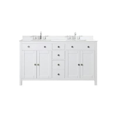 Austen 60 in. W x 22 in. D Bath Vanity in White with Cultured Marble Vanity Top in Yves White with White Sinks - Super Arbor