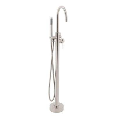 1-Handle Freestanding Floor Mount Tub Faucet Bathtub Filler with Hand Shower in Brush Nickel - Super Arbor