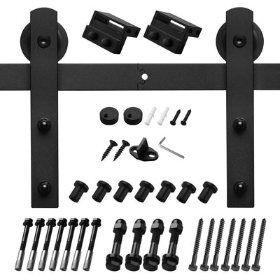10 ft./120 in. Black Straight Strap Sliding Barn Door Track and Hardware Kit for Single Door with Floor Guide - Super Arbor