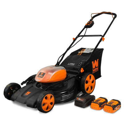 WEN 21 in. 40-Volt Max Lithium-Ion Cordless 3-in-1 Walk Behind Push Lawn Mower - 16 Gal. Bag, Two Batteries/Charger Included - Super Arbor