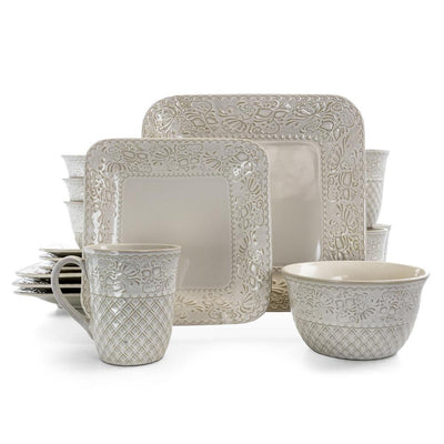 Ivory Lotus 16-Piece Traditional White Stoneware Dinnerware Set (Service for 4) - Super Arbor