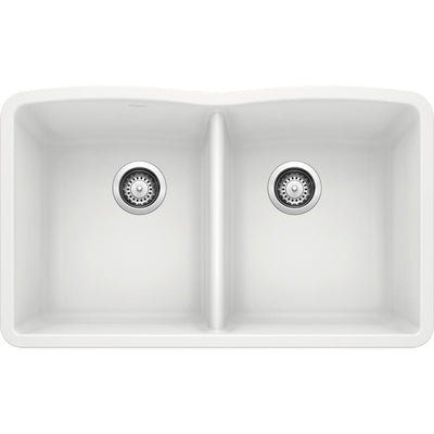 DIAMOND Undermount Granite Composite 32.06 in. 50/50 Double Bowl Kitchen Sink in White - Super Arbor