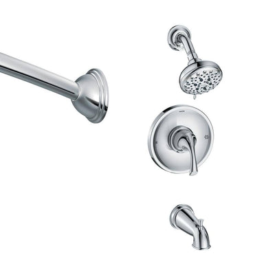 Idora Single-Handle 5-Spray Tub and Shower Faucet with Curved Shower Rod in Chrome (Valve Included) - Super Arbor