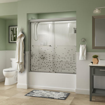 Everly 60 in. x 58-1/8 in. Traditional Semi-Frameless Sliding Bathtub Door in Nickel and 1/4 in. (6mm) Mozaic Glass - Super Arbor