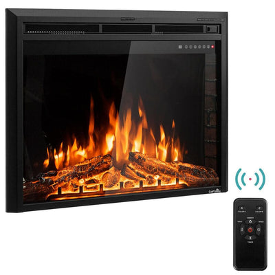 9 in. W x 27 in. H 750-Watt to 1500-Watt Electric Fireplace Insert Freestanding Wall Mounted Stove Heater Touch in Black - Super Arbor