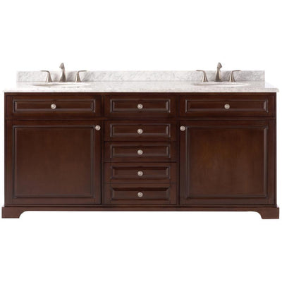 Highclere 72 in. W x 22 in. D Double Bath Vanity in Cocoa with Natural Carrara Marble Vanity Top in White - Super Arbor