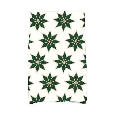 16 in. x 25 in. Dark Green Christmas Stars-2 Holiday Geometric Print Kitchen Towel - Super Arbor