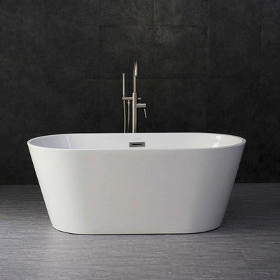 Camden 59 in. Acrylic Freestanding Double Ended Soaking Bathtub with Drain and Overflow Included in White - Super Arbor