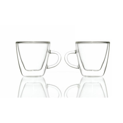 Turin 4.7 oz. Double-walled Glass Espresso Cups with Handles (Set of 2) - Super Arbor