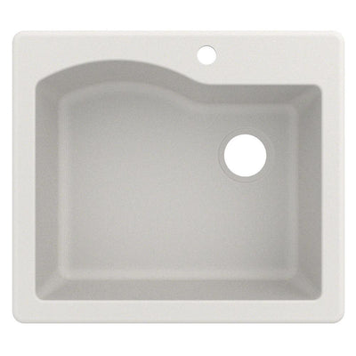 Quarza Drop-in/Undermount Granite Composite 25 in. 1-Hole Single Bowl Kitchen Sink in White - Super Arbor
