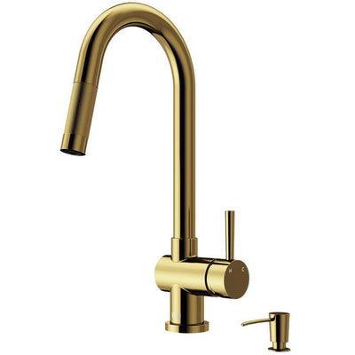 Gramercy Single-Handle Pull-Down Sprayer Kitchen Faucet with Soap Dispenser in Matte Gold - Super Arbor