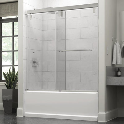 Portman 60 x 59-1/4 in. Frameless Mod Soft-Close Sliding Bathtub Door in Chrome with 3/8 in. (10mm) Clear Glass - Super Arbor