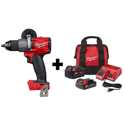 M18 FUEL 18-Volt Lithium-Ion Brushless Cordless 1/2 in. Hammer Drill/Driver with 5.0 Ah and 2.0 Ah Battery, Bag, Charger - Super Arbor