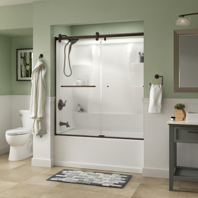 Simplicity 60 x 58-3/4 in. Frameless Contemporary Sliding Bathtub Door in Bronze with Niebla Glass - Super Arbor