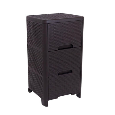 Rattan Style 3 Drawer Unit in Brown - Super Arbor