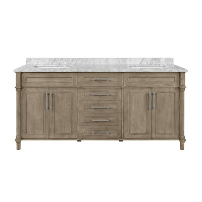 Aberdeen 72 in. x 22 in. D Bath Vanity in Antique Oak with Carrara Marble Vanity Top in White with White Basins - Super Arbor