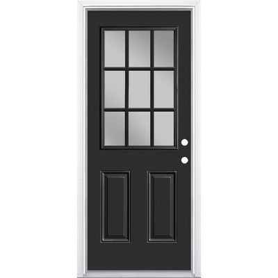 32 in. x 80 in. 9 Lite Left Hand Inswing Painted Steel Prehung Front Exterior Door with Brickmold - Super Arbor