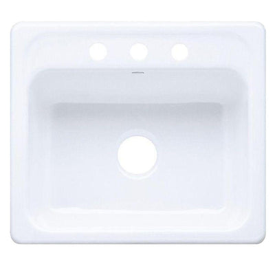 Mayfield Drop-in Cast-Iron 25 in. 3-Hole Single Bowl Kitchen Sink in White - Super Arbor