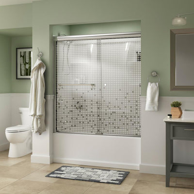 Portman 60 in. x 58-1/8 in. Semi-Frameless Traditional Sliding Bathtub Door in Chrome with Mozaic Glass - Super Arbor