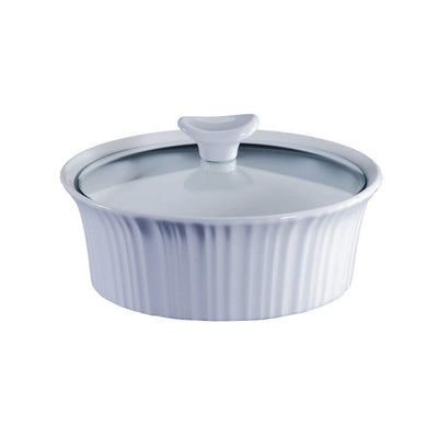 French White 1.5-Qt Round Ceramic Casserole Dish with Glass Cover - Super Arbor