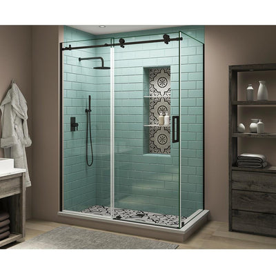 Coraline XL 44 in. - 48 in. x 34 in. x 80 in. Frameless Corner Sliding Shower Enclosure Clear Glass in Matte Black Right - Super Arbor