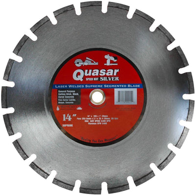 Quasar Speed Kut 100 Silver 14 in. Laser-Welded Supreme Segmented Diamond Blade - Super Arbor