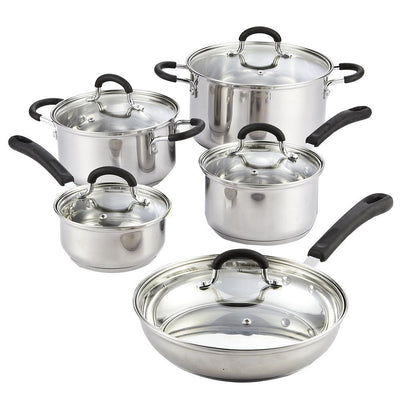 Cook N Co 10-Piece Stainless Steel Cookware Set in Black and Stainless Steel - Super Arbor