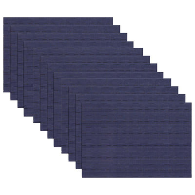 19 in. x 13 in. Grass Cloth Blue Reversible PVC and Polyester Woven Indoor Outdoor Placemats (Set of 12) - Super Arbor