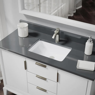 Rene Undermount Porcelain Bathroom Sink in White with Pop-Up Drain in Brushed Nickel - Super Arbor