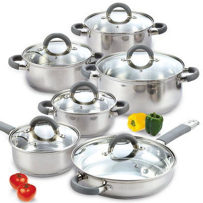 12-Piece Stainless Steel Cookware Set in Gray and Stainless Steel - Super Arbor