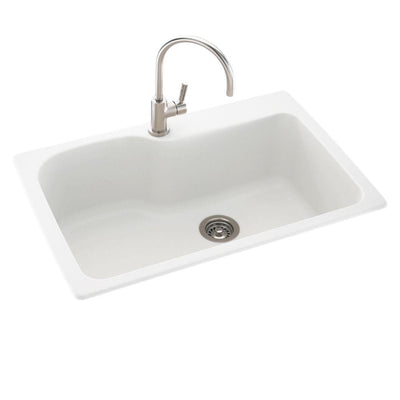 Drop-In/Undermount Solid Surface 33 in. 1-Hole Single Bowl Kitchen Sink in White - Super Arbor