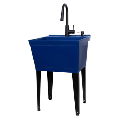 Complete 22.875 in. x 23.5 in. Blue 19 gal. Utility Sink Set with Black Metal Hybrid Faucet and Soap Dispenser - Super Arbor