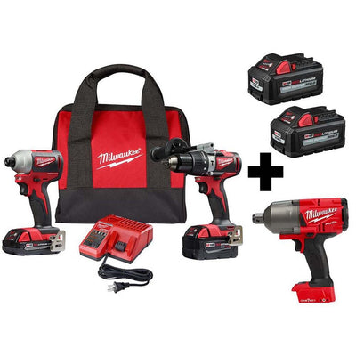 M18 18-Volt Lithium-Ion Brushless Cordless Hammer Drill/Impact/3/4 in. Impact Wrench Combo Kit (3-Tool) with 4-Batteries - Super Arbor
