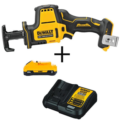 ATOMIC 20-Volt MAX Brushless Compact Reciprocating Saw (Tool-Only) with Bonus Li-ion Battery Pack 3.0Ah and Charger - Super Arbor