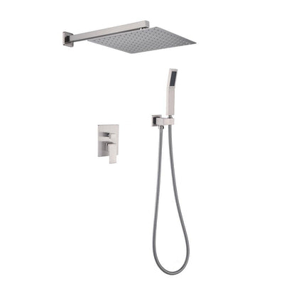 Shower System Wall Mounted with 10 in. Square Rainfall Shower head and Handheld Shower Head Set, Brushed Nickel - Super Arbor
