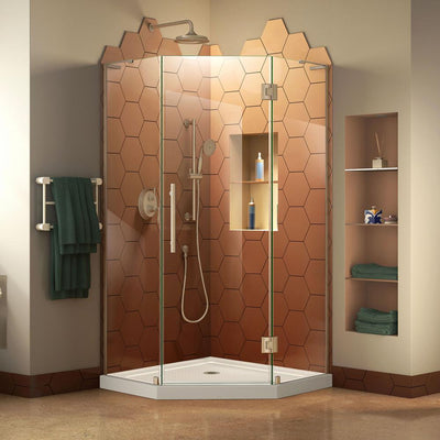 Prism Plus 36 in. x 36 in. x 74.75 in. Semi-Frameless Neo-Angle Hinged Shower Enclosure in Brushed Nickel with Base - Super Arbor