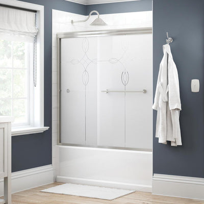 Crestfield 60 in. x 58-1/8 in. Semi-Frameless Traditional Sliding Bathtub Door in Nickel with Tranquility Glass - Super Arbor