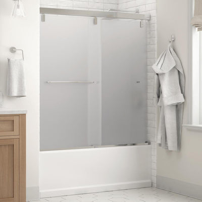 Simplicity 60 x 59-1/4 in. Frameless Mod Soft-Close Sliding Bathtub Door in Chrome with 1/4 in. (6mm) Niebla Glass - Super Arbor