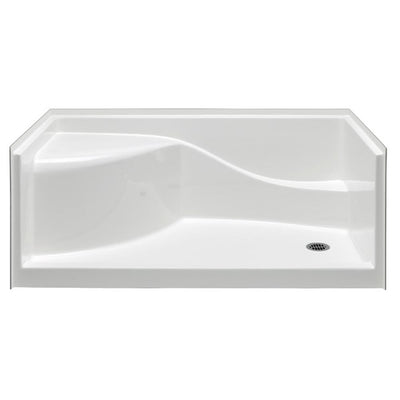 Coronado 60 in. x 30 in. Single Threshold Right Drain Shower Pan in White with Built-In Shower Bench - Super Arbor