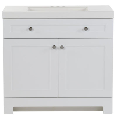Everdean 36.5 in. W x 19 in. D x 34 in. H Bath Vanity in White with Cultured Marble Vanity Top in White with White Sink - Super Arbor