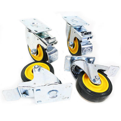 4 in. HQ Rubber Double Brake Swivel Wheel Plate Casters (4-Pack) - Super Arbor