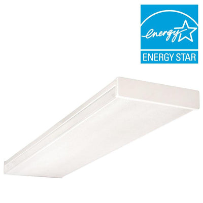 4-Light White Fluorescent Wraparound Steel Ceiling Fixture with Clear Prismatic Acrylic Lens - Super Arbor