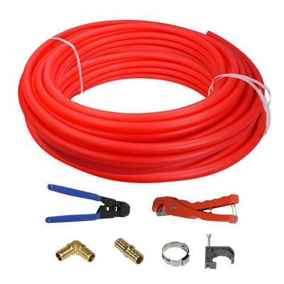 1/2 in. x 500 ft. PEX Tubing Plumbing Kit with Crimper, Cutter Tools Barb Elbow Straight Coupling and Plug, Full Strap - Super Arbor