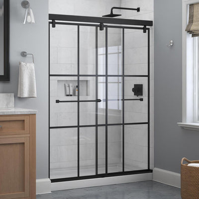 Everly 60 in. x 71-1/2 in. Frameless Mod Soft-Close Sliding Shower Door in Matte Black with 1/4 in. (6 mm) Ingot Glass - Super Arbor