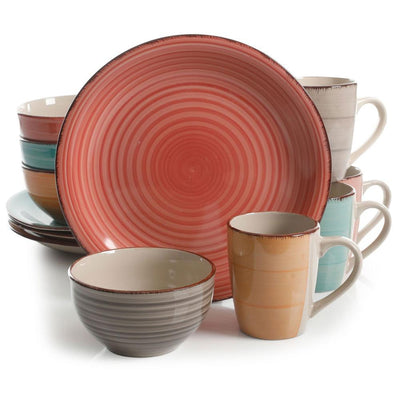 Color Vibes 12-Piece Casual Assorted Colors Stoneware Dinnerware Set (Service for 4) - Super Arbor