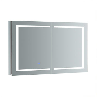 Spazio 48 in. W x 30 in. H Recessed or Surface Mount Medicine Cabinet with LED Lighting and Mirror Defogger - Super Arbor