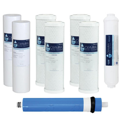 Complete 50 GPD 5-Stage Replacement Filter Set for Standard Size Reverse Osmosis System (with Extra Pre-Filter Set) - Super Arbor