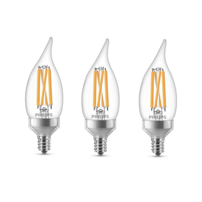 Philips 75-Watt Equivalent BA11 Dimmable Warm Glow Dimming Effect LED Candle Light Bulb Bent Tip E12 Soft White (2700K) (3-Pack) - Super Arbor